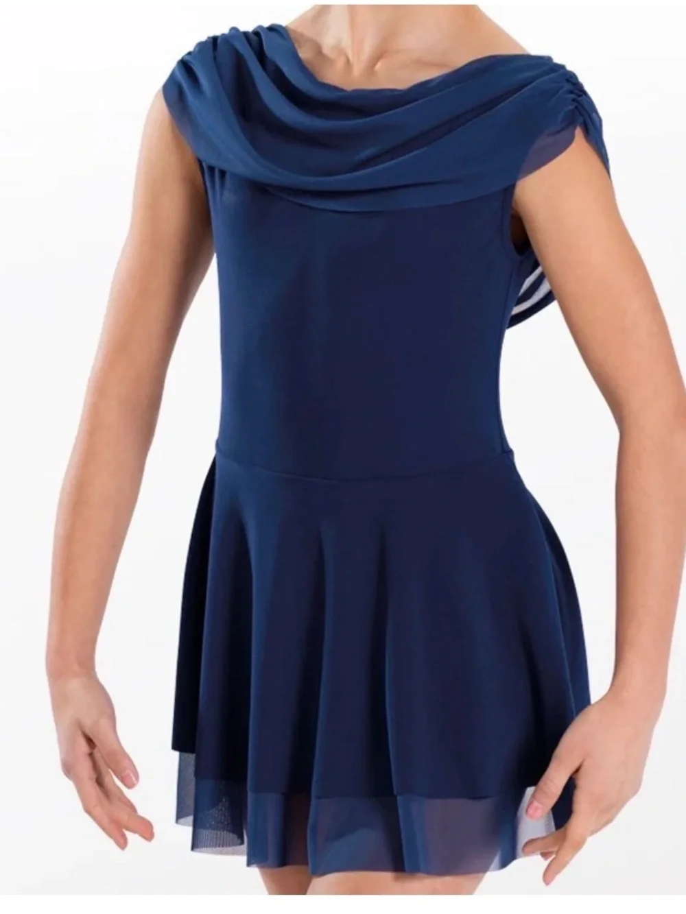 Weissman Navy Draped Shoulder Bellet/lyrical Costume